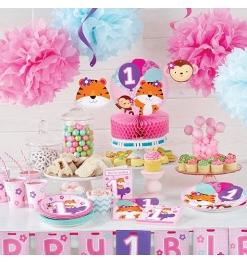 One is fun Girl, primo compleanno bambina, rosa, Kit party, Coordinato da  tavola, Piatti, Bicchieri, Tovaglioli, biodegradabili