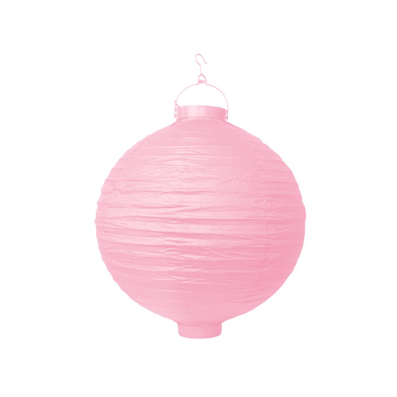 LANTERNA IN CARTA ROSA CON LAMPADINA 30 CM
