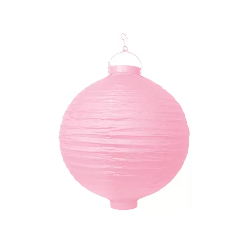 LANTERNA IN CARTA ROSA CON LAMPADINA 20 CM