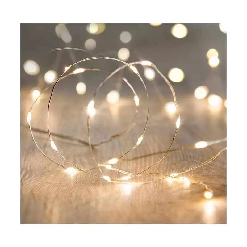CATENA DI 30 MINI LUCI LED BIANCO CALDO