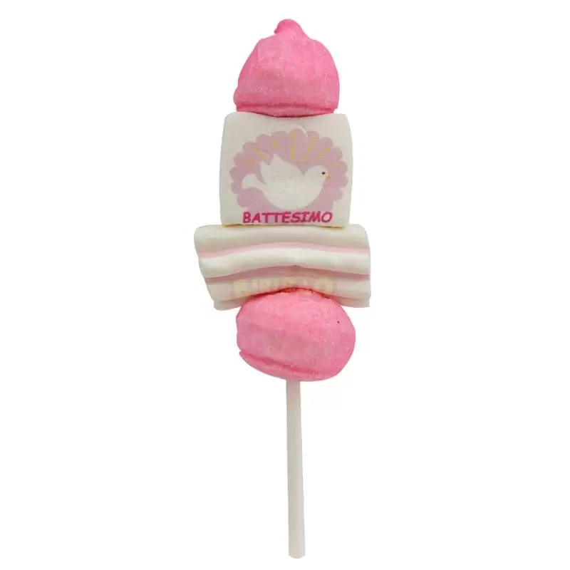 MINI SPIEDINI DI MARSHMALLOW BATTESIMO ROSA NUOVA GRAFIGA 1 PZ - 0878