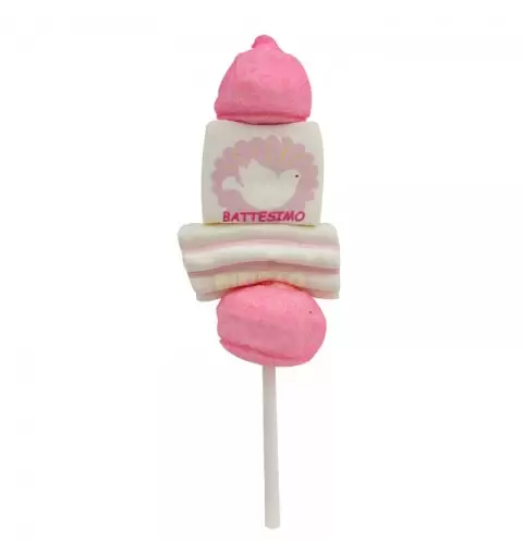 MINI SPIEDINI DI MARSHMALLOW BATTESIMO ROSA NUOVA GRAFIGA 1 PZ - 0878