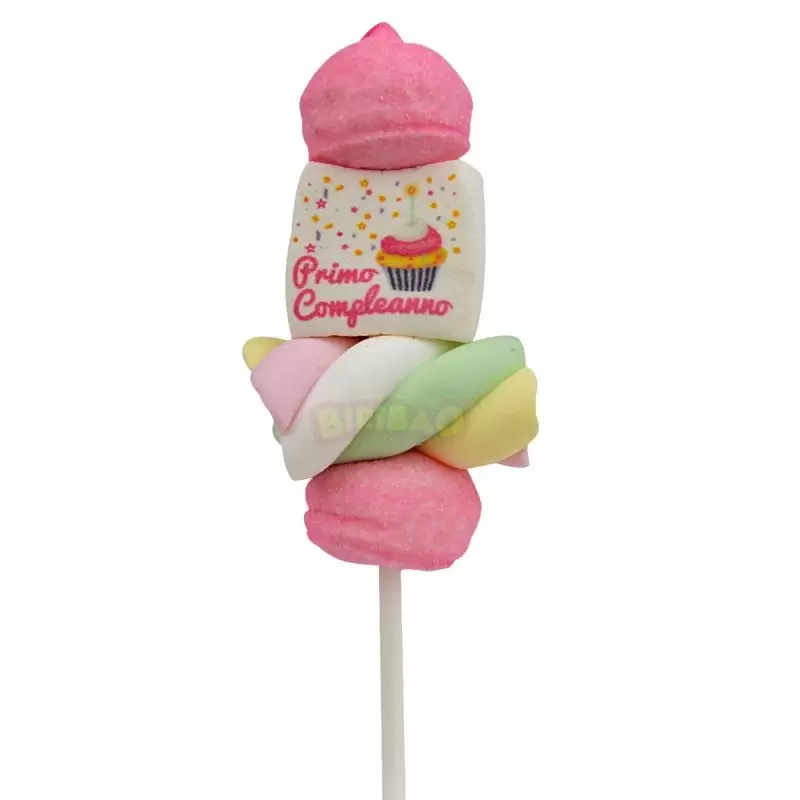 MINI SPIEDINI DI MARSHMALLOW PRIMO COMPLEANNO ROSA NUOVA GRAFIGA 1 PZ - 1880