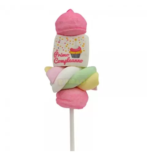 MINI SPIEDINI DI MARSHMALLOW PRIMO COMPLEANNO ROSA NUOVA GRAFIGA 1 PZ - 1880