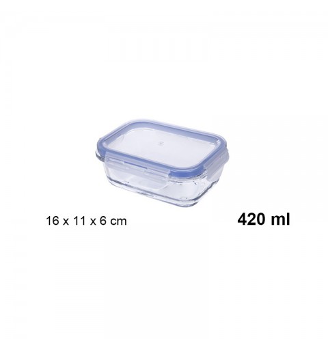 Casseruola Box per alimenti in Vetro rettangolare per Microonde con chiusura ermetica 420ml 053597
