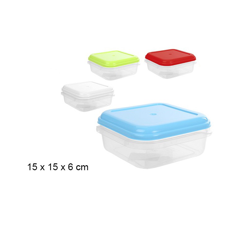 Contenitore Box Portavivande Quadrato in plastica colori assortiti 1pz 15x15x6cm 102792