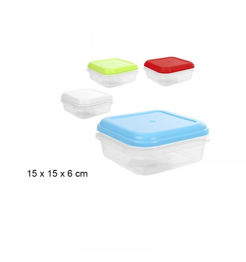 Contenitore Box Portavivande Quadrato in plastica colori assortiti 1pz 15x15x6cm 102792