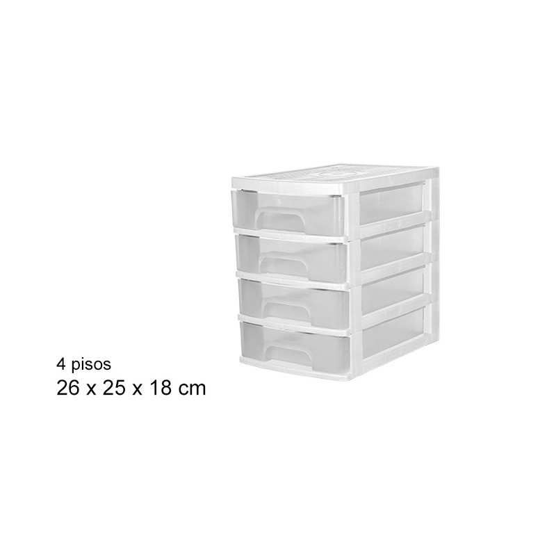 Archivio Box in plastica 4 Cassetti Bianco/trasparente 105565 26x25x18cm