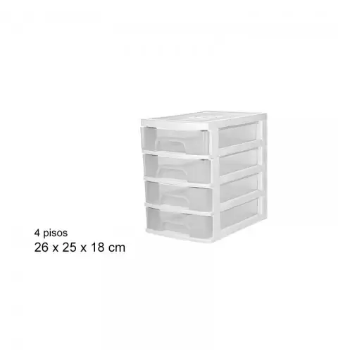 Archivio Box in plastica 4 Cassetti Bianco/trasparente 105565 26x25x18cm
