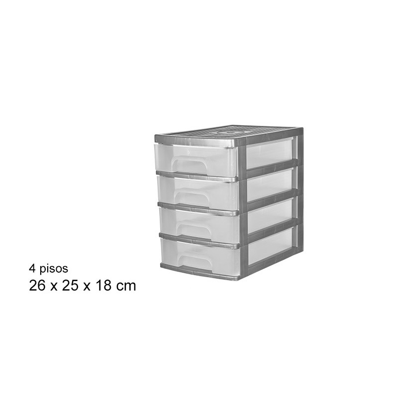 Archivio Box in plastica 4 Cassetti Grigio/trasparente 105566 26x25x18cm