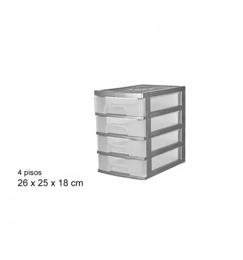 Archivio Box in plastica 4 Cassetti Grigio/trasparente 105566 26x25x18cm