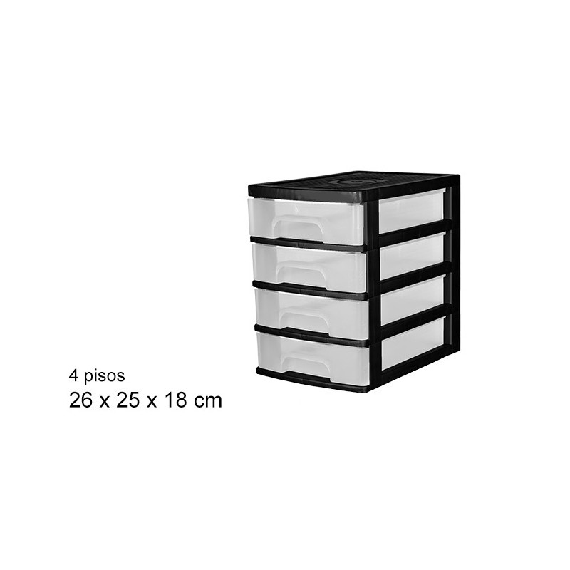 Archivio Box in plastica 4 Cassetti Nero/trasparente 105564 26x25x18cm