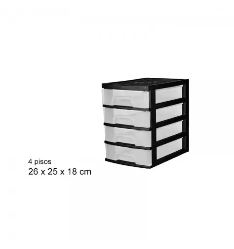Archivio Box in plastica 4 Cassetti Nero/trasparente 105564 26x25x18cm