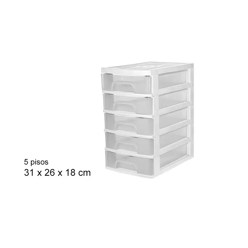Archivio Box in plastica 5 Cassetti Bianco /trasparente 105569 31x26x18cm