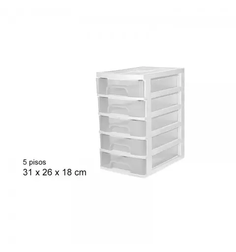Archivio Box in plastica 5 Cassetti Bianco /trasparente 105569 31x26x18cm