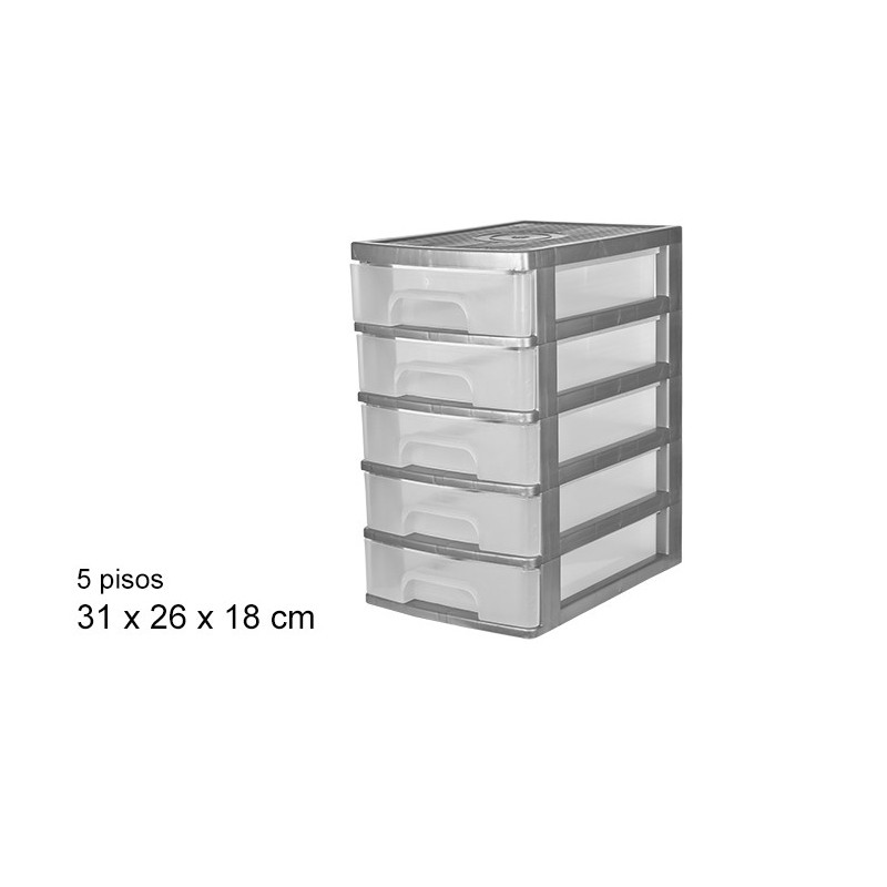 Archivio Box in plastica 5 Cassetti Grigio /trasparente 105570 31x26x18cm