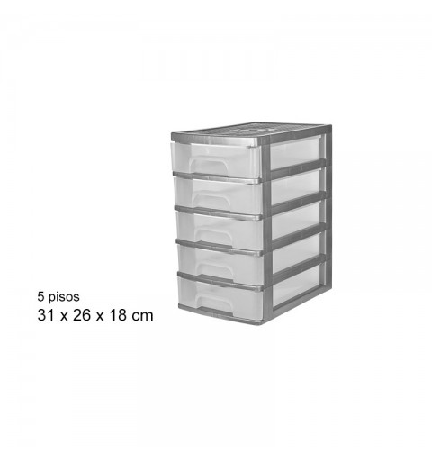Archivio Box in plastica 5 Cassetti Grigio /trasparente 105570 31x26x18cm