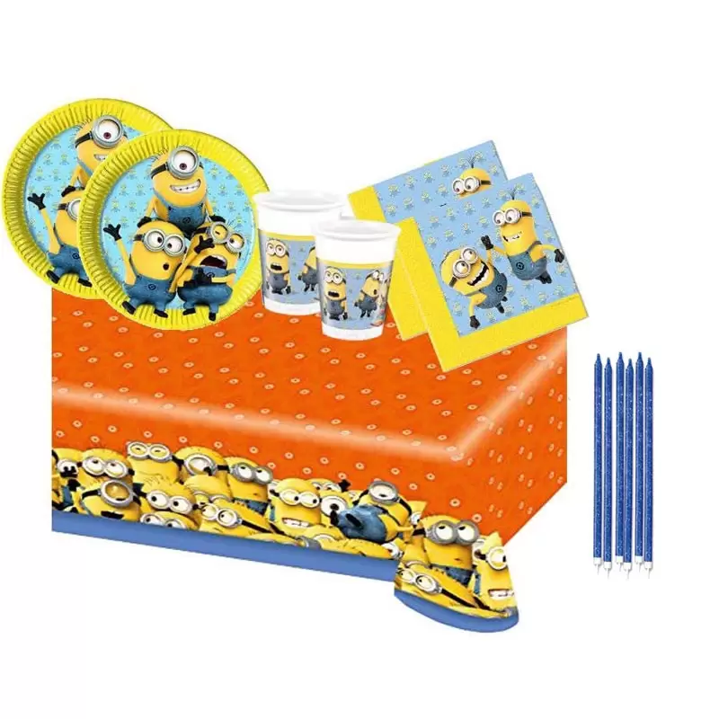 KIT N 24 CATTIVISSIMO ME MINION CON CANDELINE SET COORDINATO TAVOLA COMPLEANNO