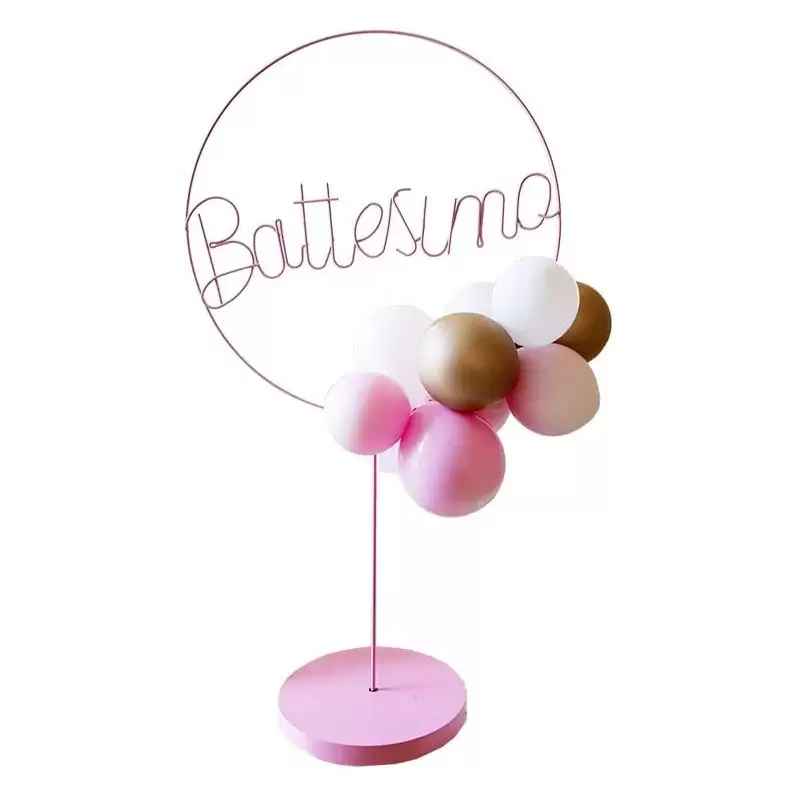 CERCHIO DECORATIVO BATTESIMO ROSA CON PALLONCINI