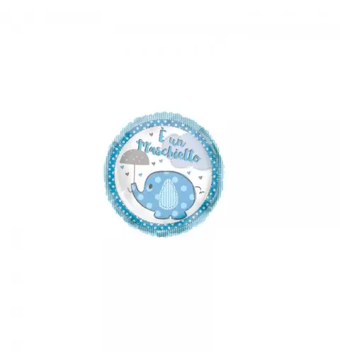 PALLONCINO FOIL TONDO  E\' UN MASCHIETTO  ELEFANTINO CELESTE 995045-01