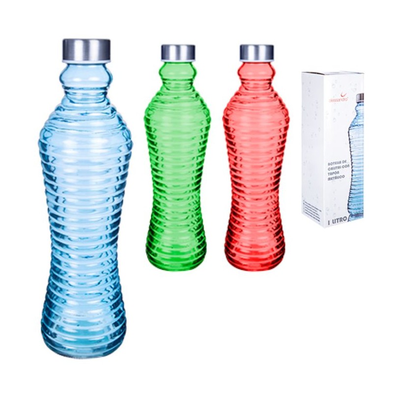 Bottiglia in Vetro 1L con tappo in alluminio colori assortiti 106219