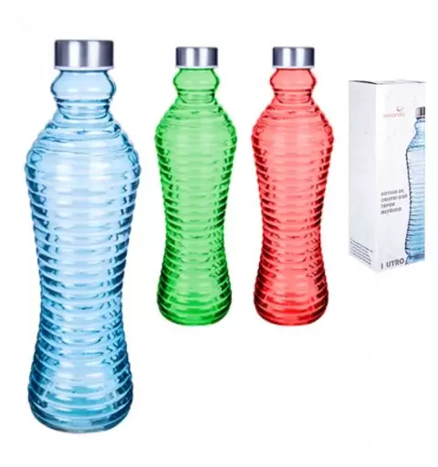 BOTTIGLIA DI VETRO COLORATO 1 LT CON TAPPO IN ALLUMINIO - COLORI ASSORTITI