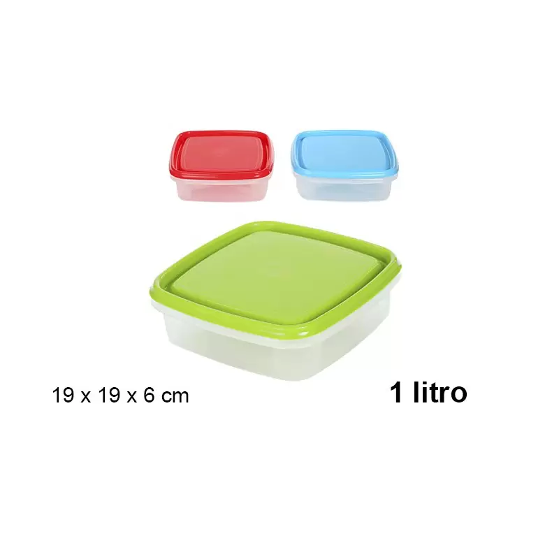 Contenitore Portavivande quadrato con tappo in colori assortiti 1lt 19x19x6cm 102897