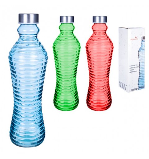 3 BOTTIGLIE DI VETRO COLORATO 1 LT CON TAPPO IN ALLUMINIO - COLORI ASSORTITI