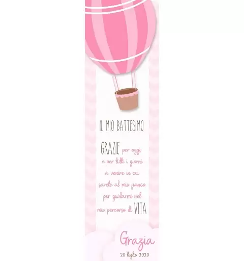 50 SEGNAPOSTO MONGOLFIERA ROSA BATTESIMO PERSONALIZZABILI