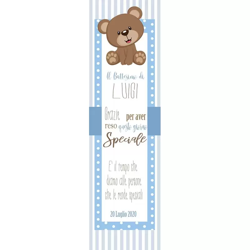 50 SEGNAPOSTO BATTESIMO ORSETTO CELESTE PERSONALIZZABILI