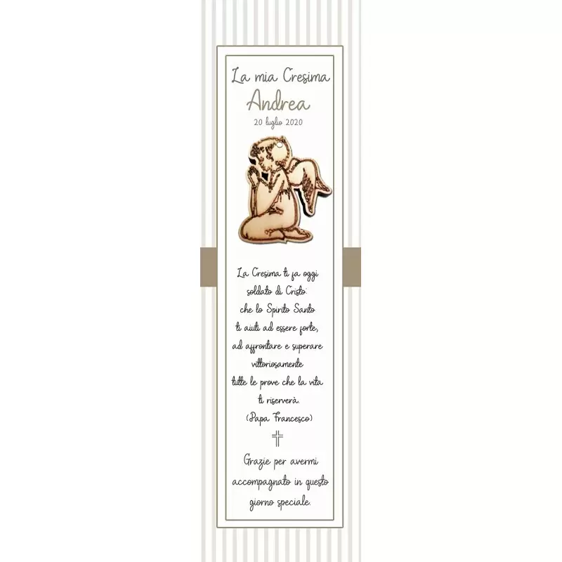 50 SEGNAPOSTO CRESIMA BOY CON ANGIOLETTI DI LEGNO PERSONALIZZABILI
