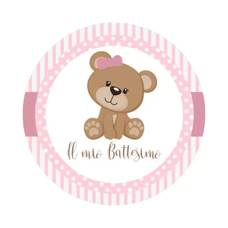 Adesivo battesimo orsetta rosa