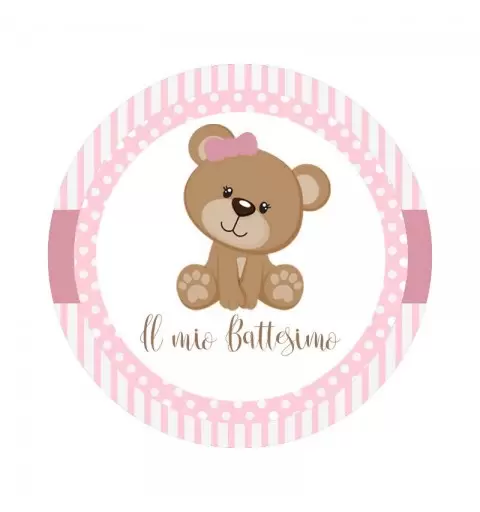 Adesivo battesimo orsetta rosa