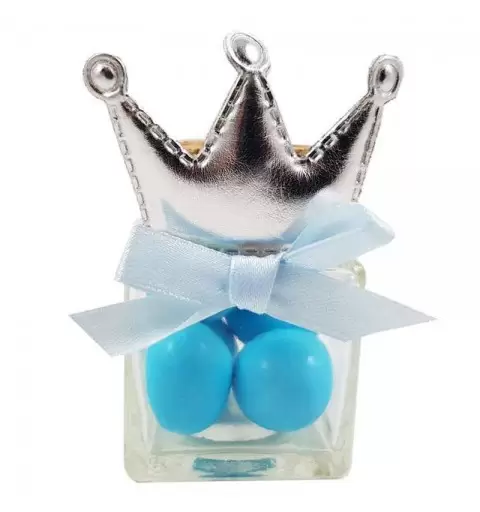 10 BARATTOLINI IN VETRO CON CORONE ARGENTO - BOMBONIERE PICCOLO PRINCIPE