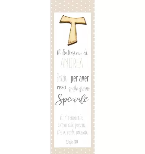 50 SEGNAPOSTO BATTESIMO BEIGE PERSONALIZZATI CON CROCI TAO DI LEGNO