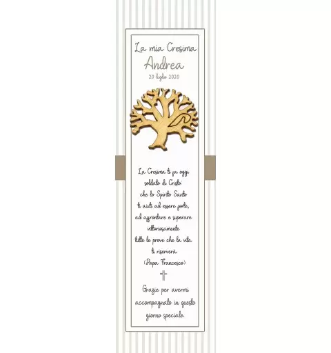50 SEGNAPOSTO CRESIMA BOY PERSONALIZZATI CON QUERCE DI LEGNO