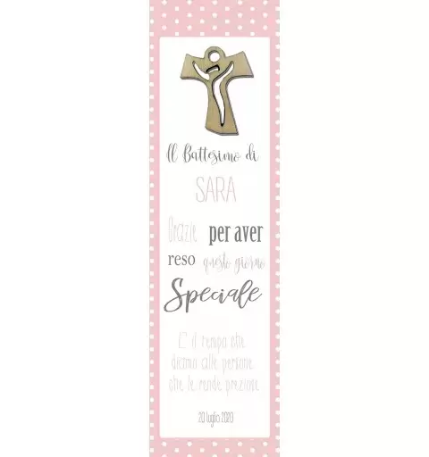 50 SEGNAPOSTO BATTESIMO ROSA PERSONALIZZABILI CON CROCE DI LEGNO