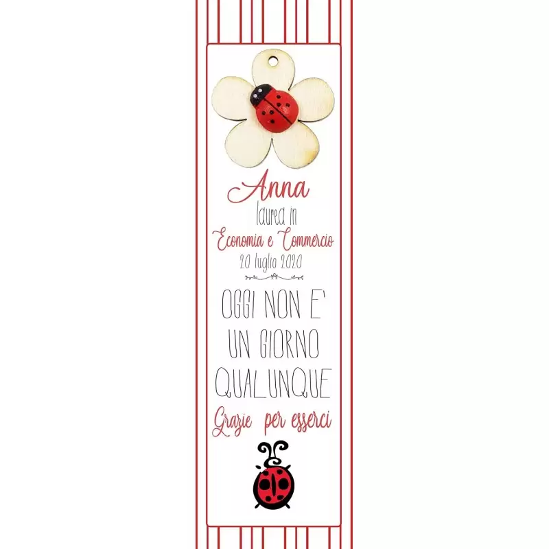 50 SEGNAPOSTO LAUREA PERSONALIZZATI CON COCCINELLA FIORE DI LEGNO