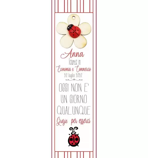 50 SEGNAPOSTO LAUREA PERSONALIZZATI CON COCCINELLA FIORE DI LEGNO
