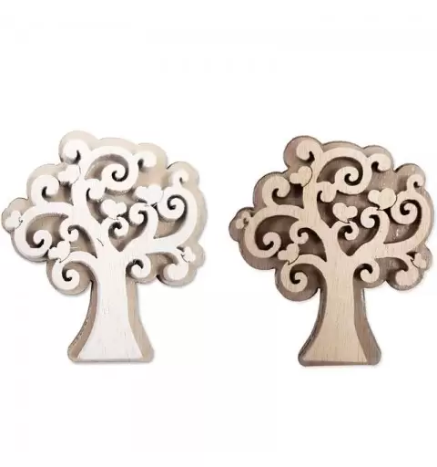 50 SEGNAPOSTO BATTESIMO CELESTI PERSONALIZZATI CON ALBERO CUORI DI LEGNO