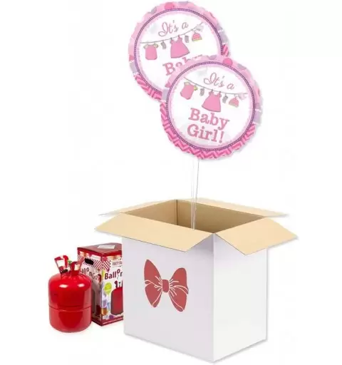 SCATOLA PER SORPRESA CON PALLONCINI FOIL BABY GIRL ROSA