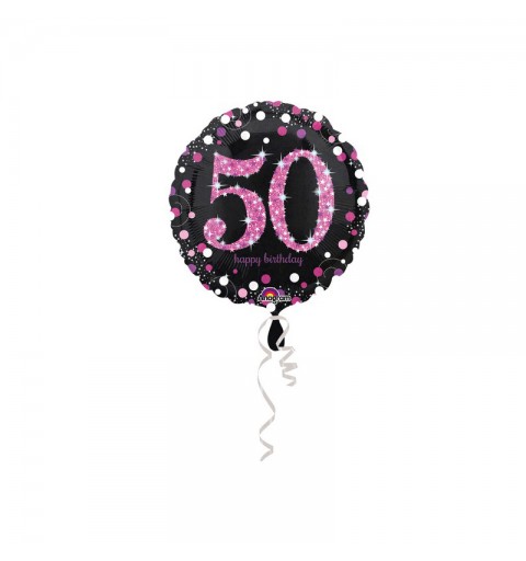 Palloncino foil 50 Anni Pois Pink Celebration olografico 45 cm 3378701 - 1pz