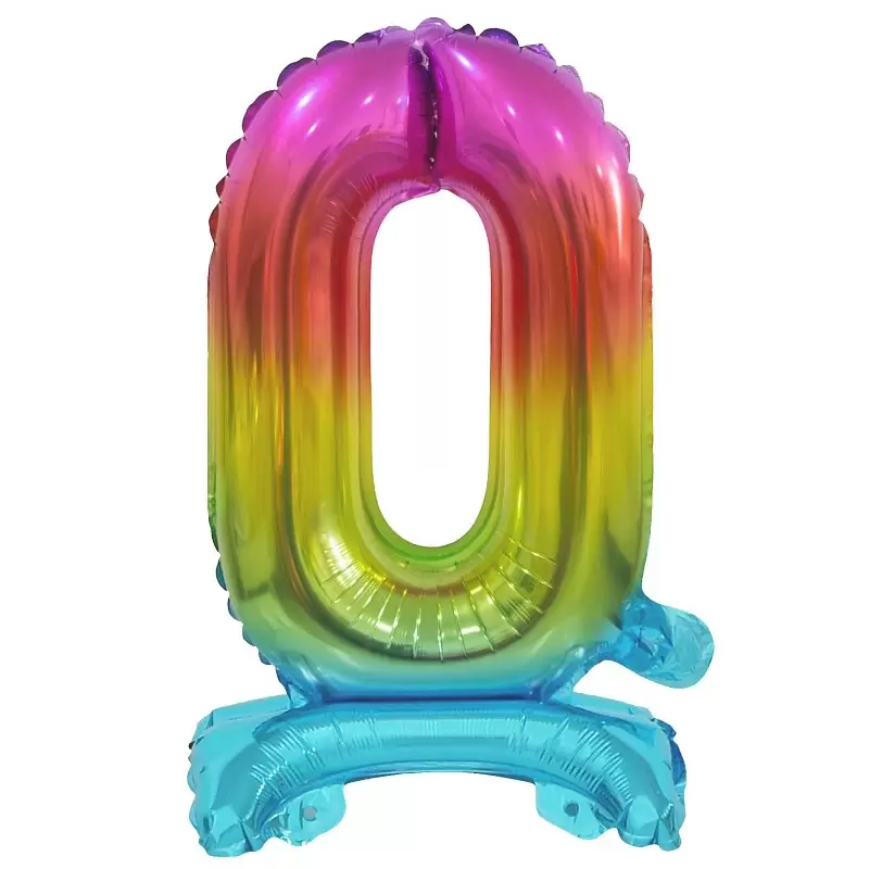 Palloncino Foil Numerale Arcobaleno con Stand/ Supporto n 0 - 38 cm BCATT0 Beauty & Charm