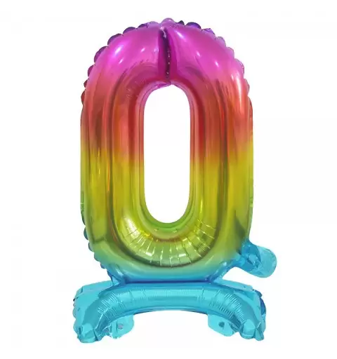 Palloncino Foil Numerale Arcobaleno con Stand/ Supporto n 0 - 38 cm BCATT0 Beauty & Charm