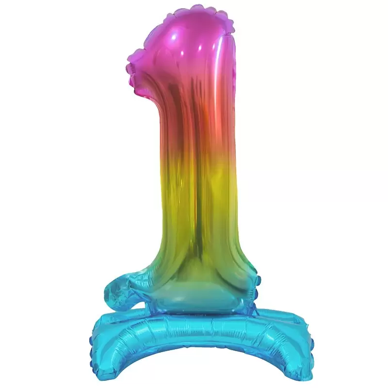 Palloncino Foil Numerale Arcobaleno con Stand/ Supporto n 1 - 74 cm BCAST1  Beauty & Charm