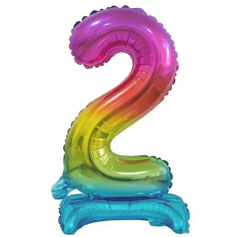 Palloncino Foil Numerale Arcobaleno con Stand/ Supporto n 2 - 38 cm BCATT2 Beauty & Charm