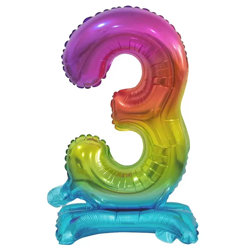 Palloncino Foil Numerale Arcobaleno con Stand/ Supporto n 3 - 38 cm BCATT3 Beauty & Charm