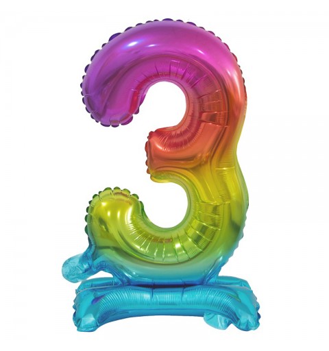Palloncino Foil Numerale Arcobaleno con Stand/ Supporto n 3 - 74 cm BCAST3  Beauty & Charm