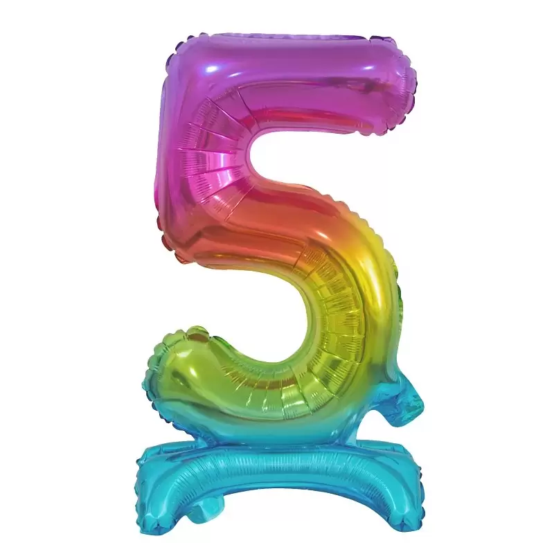 Palloncino Foil Numerale Arcobaleno con Stand/ Supporto n 5 - 38 cm BCATT5  Beauty & Charm