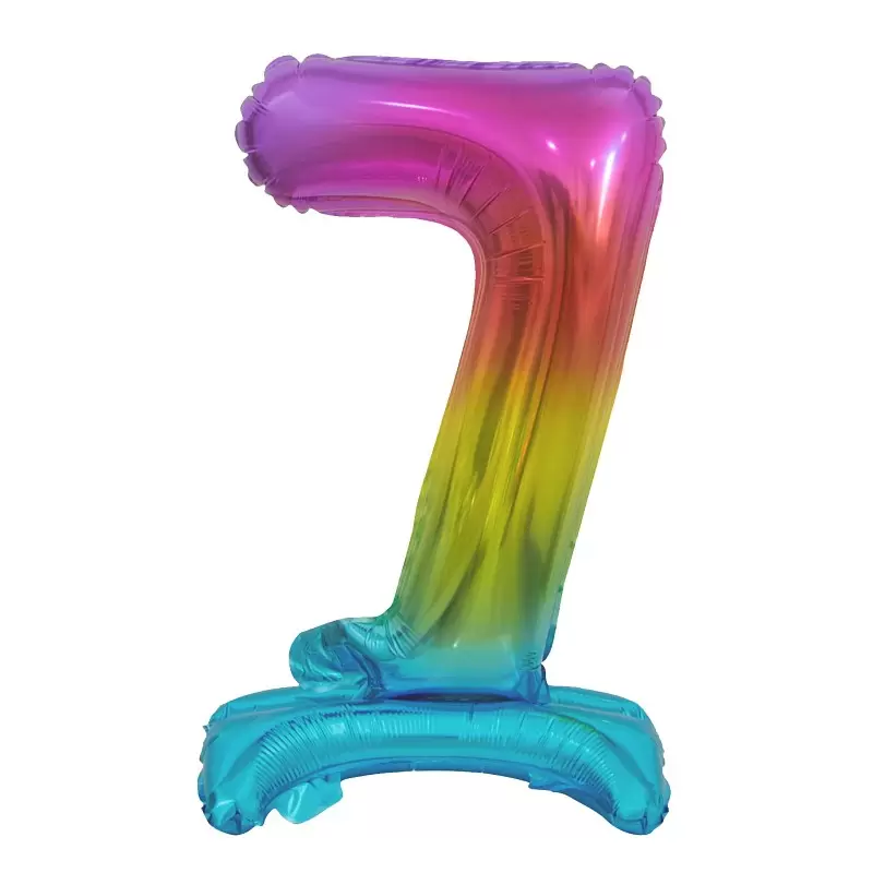 Palloncino Foil Numerale Arcobaleno con Stand/ Supporto n 7- 38 cm BCATT7  Beauty & Charm